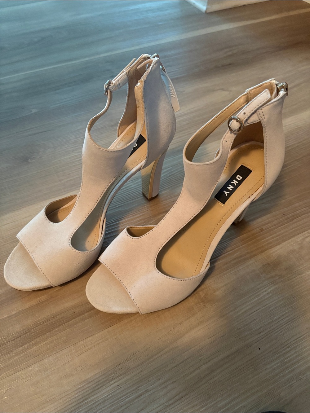 DKNY Nude Blush T-Strap Open-Toe High Heels